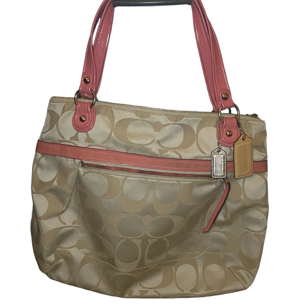 COACH POPPY SIGNATURE SATEEN GLAM TOTE